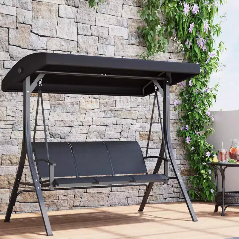 Balançoire de jardin 3 places avec auvent réglable, Balancelle de patio 3 personnes avec pare-soleil inclinable réglable, Balancelle de porche 3 places avec auvent