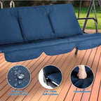 Balançoire de jardin 3 places avec auvent réglable, Balancelle de patio 3 personnes avec pare-soleil inclinable réglable, Balancelle de porche 3 places avec auvent