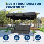 Balançoire de jardin 3 places avec auvent réglable, Balancelle de patio 3 personnes avec pare-soleil inclinable réglable, Balancelle de porche 3 places avec auvent