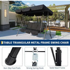 Balançoire de jardin 3 places avec auvent réglable, Balancelle de patio 3 personnes avec pare-soleil inclinable réglable, Balancelle de porche 3 places avec auvent