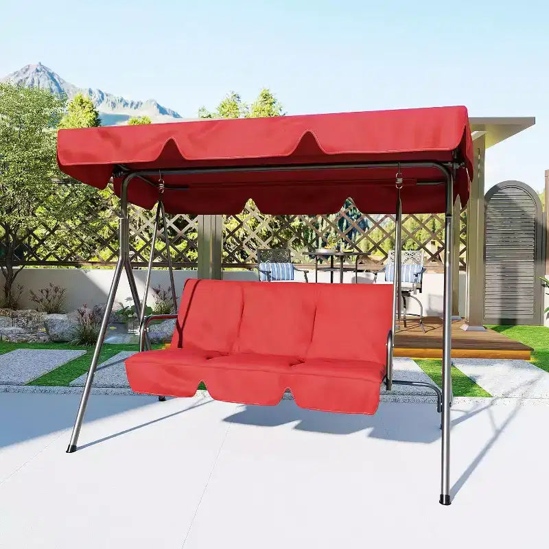 Balançoire de jardin 3 places avec auvent réglable, Balancelle de patio 3 personnes avec pare-soleil inclinable réglable, Balancelle de porche 3 places avec auvent