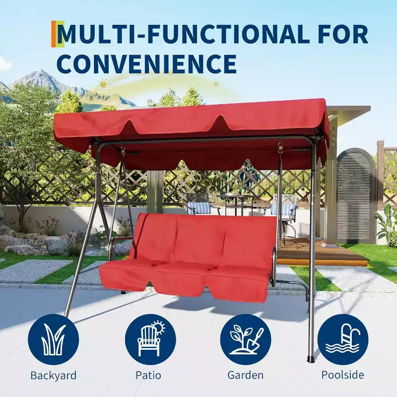 Balançoire de jardin 3 places avec auvent réglable, Balancelle de patio 3 personnes avec pare-soleil inclinable réglable, Balancelle de porche 3 places avec auvent