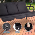 Balançoire de jardin 3 places avec auvent réglable, Balancelle de patio 3 personnes avec pare-soleil inclinable réglable, Balancelle de porche 3 places avec auvent