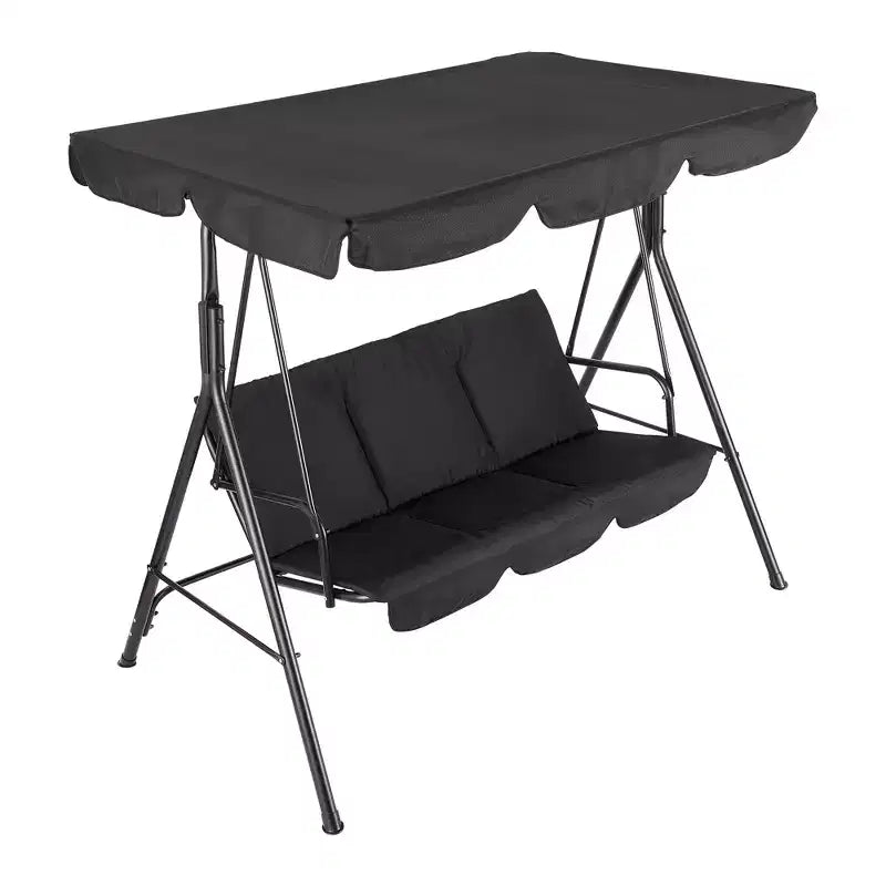 Balançoire de jardin 3 places avec auvent réglable, Balancelle de patio 3 personnes avec pare-soleil inclinable réglable, Balancelle de porche 3 places avec auvent