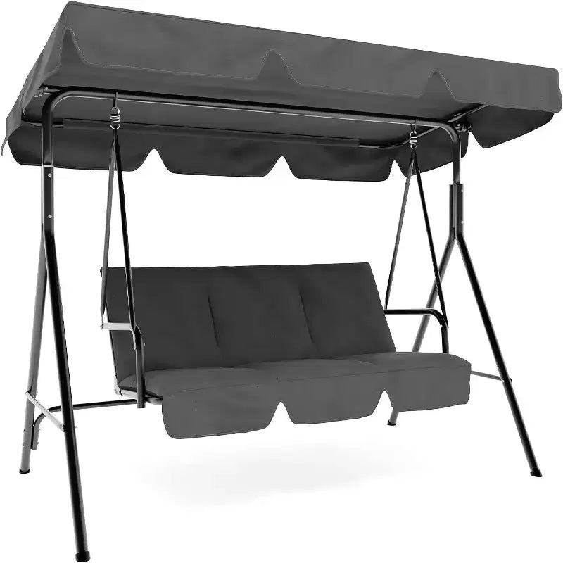 Balançoire de jardin 3 places avec auvent réglable, Balancelle de patio 3 personnes avec pare-soleil inclinable réglable, Balancelle de porche 3 places avec auvent