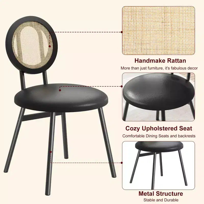 Chaises de salle à manger en rotin avec assise rembourrée épaisse et pieds en métal pour salon