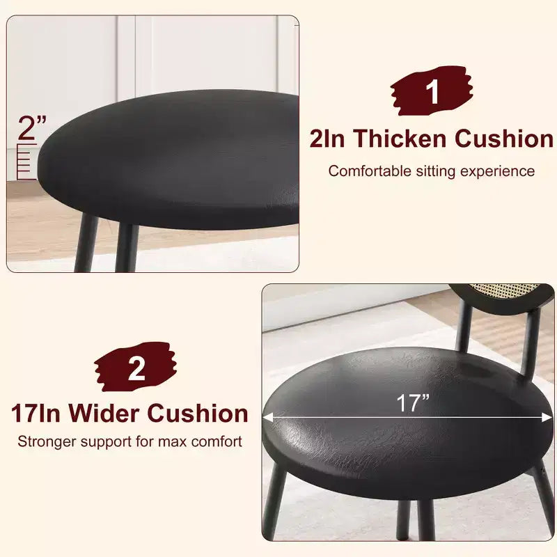 Chaises de salle à manger en rotin avec assise rembourrée épaisse et pieds en métal pour salon