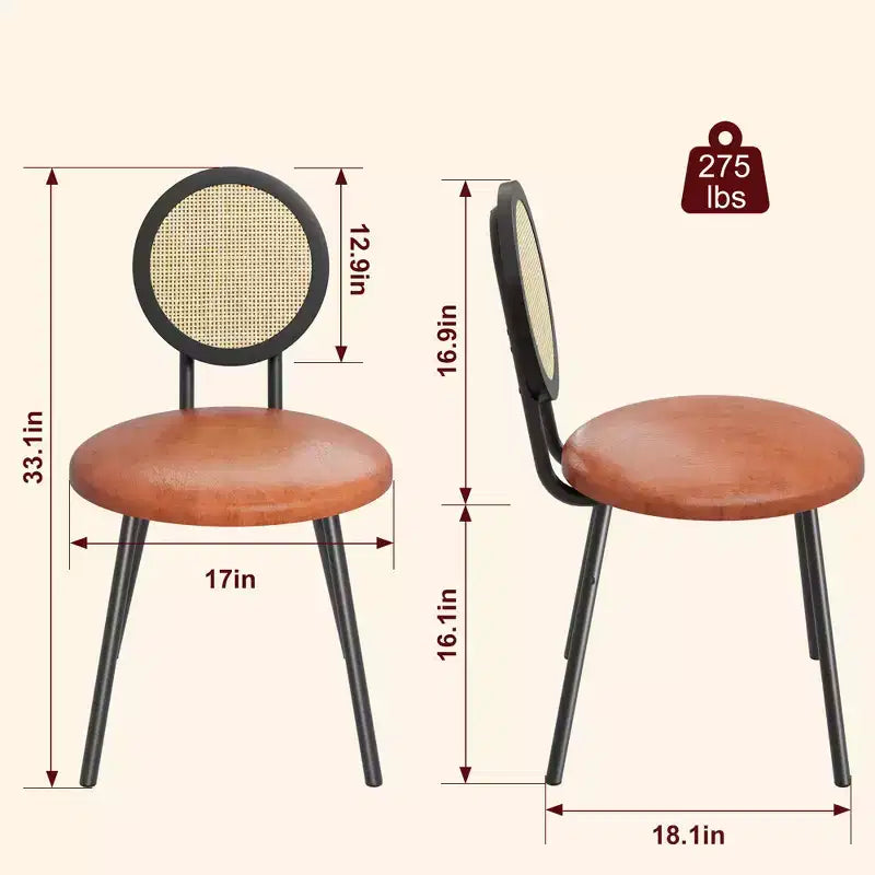 Chaises de salle à manger en rotin avec assise rembourrée épaisse et pieds en métal pour salon