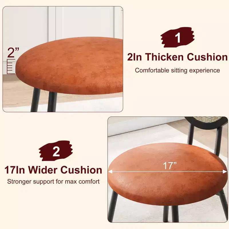 Chaises de salle à manger en rotin avec assise rembourrée épaisse et pieds en métal pour salon