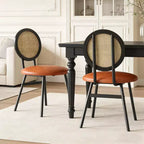 Rattan Dining Chairs with Thicken Upholstered and Metal Legs for Living Room