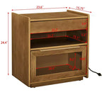 Table de chevet Mid-Century Modern avec station de recharge, meuble à 2 tiroirs et porte, design cannelé, verrouillable (W1801P303392)