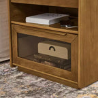 Table de chevet Mid-Century Modern avec station de recharge, meuble à 2 tiroirs et porte, design cannelé, verrouillable (W1801P303392)