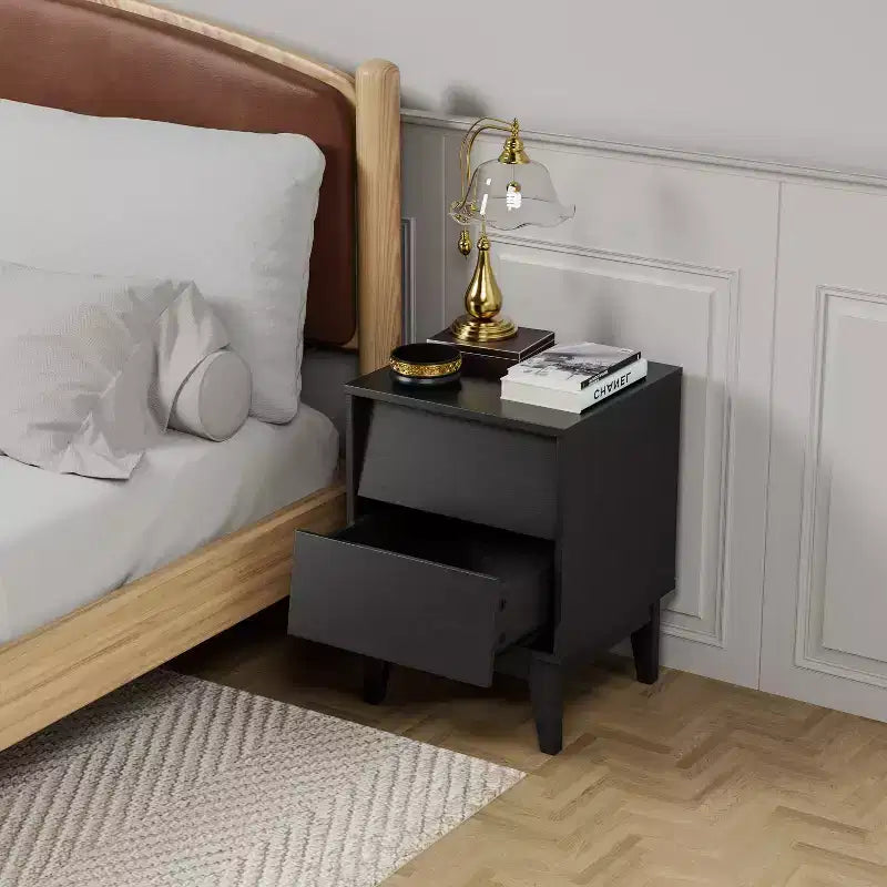 Table de chevet moderne du milieu du siècle avec éclairage LED/veilleuse, rangement tiroir, bois massif, lot de 2 (W578P192479)