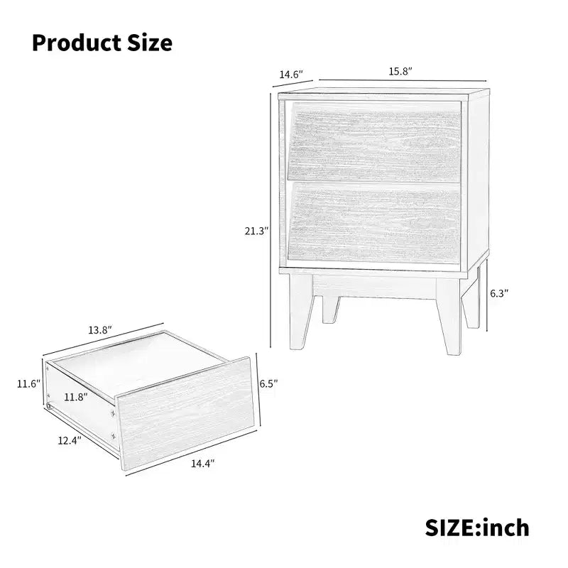 Table de chevet moderne du milieu du siècle avec éclairage LED/veilleuse, rangement tiroir, bois massif, lot de 2 (W578P192479)