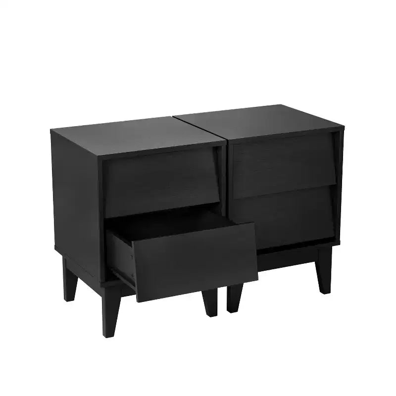 Table de chevet moderne du milieu du siècle avec éclairage LED/veilleuse, rangement tiroir, bois massif, lot de 2 (W578P192479)