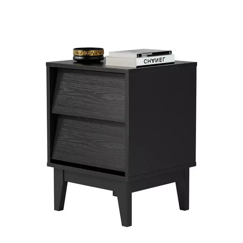 Table de chevet moderne du milieu du siècle avec éclairage LED/veilleuse, rangement tiroir, bois massif, lot de 2 (W578P192479)