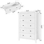 Commode 5 tiroirs pour chambre à coucher - Commode haute et moderne en bois avec tiroirs profonds et poignées en métal pour entrée ou couloir