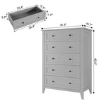 Commode 5 tiroirs pour chambre à coucher - Commode haute et moderne en bois avec tiroirs profonds et poignées en métal pour entrée ou couloir