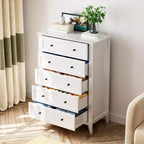 Commode 5 tiroirs pour chambre à coucher - Commode haute et moderne en bois avec tiroirs profonds et poignées en métal pour entrée ou couloir