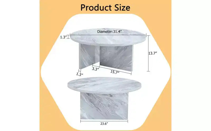 Table Basse Ronde Moderne, Plateau en Faux Marbre au Design Nordique Minimaliste, Polyvalente pour Salon, Bureau ou Chambre - Blanc