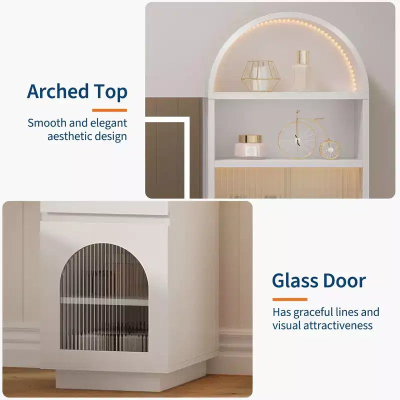 Coiffeuse en arc avec miroir, grande coiffeuse avec 3 tiroirs et 11 étagères de rangement, pour chambre, salon