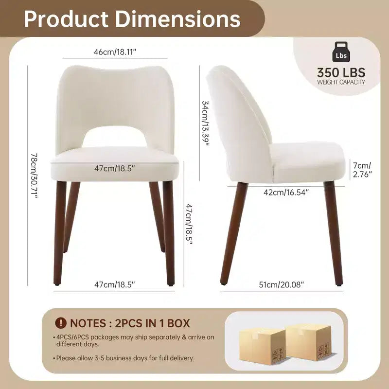 Lot de 2 chaises de salle à manger en bois, chaises de salle à manger modernes rembourrées en tissu, chaises de cuisine à dossier creux avec patins réglables