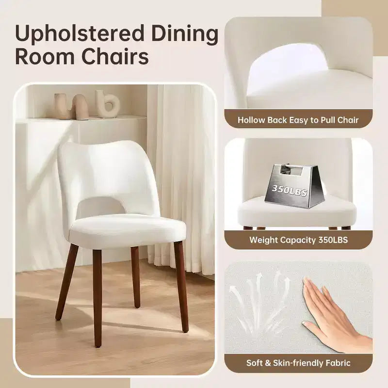 Lot de 2 chaises de salle à manger en bois, chaises de salle à manger modernes rembourrées en tissu, chaises de cuisine à dossier creux avec patins réglables