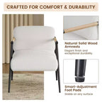 Fauteuil confortable, fauteuil d'appoint moderne avec cadre en métal, fauteuil de lecture douillet avec coussin moelleux et accoudoir en bois pour chambre à coucher, salon, marron