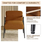 Fauteuil confortable, fauteuil d'appoint moderne avec cadre en métal, fauteuil de lecture douillet avec coussin moelleux et accoudoir en bois pour chambre à coucher, salon, marron