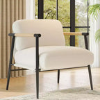 Fauteuil confortable, fauteuil d'appoint moderne avec cadre en métal, fauteuil de lecture douillet avec coussin moelleux et accoudoir en bois pour chambre à coucher, salon, marron