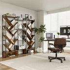 Étagère moderne triple à 6 niveaux 24 étagères ouvertes, grande bibliothèque industrielle en bois Meuble de rangement pour salon, maison, bureau