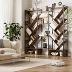 Étagère moderne triple à 6 niveaux 24 étagères ouvertes, grande bibliothèque industrielle en bois Meuble de rangement pour salon, maison, bureau