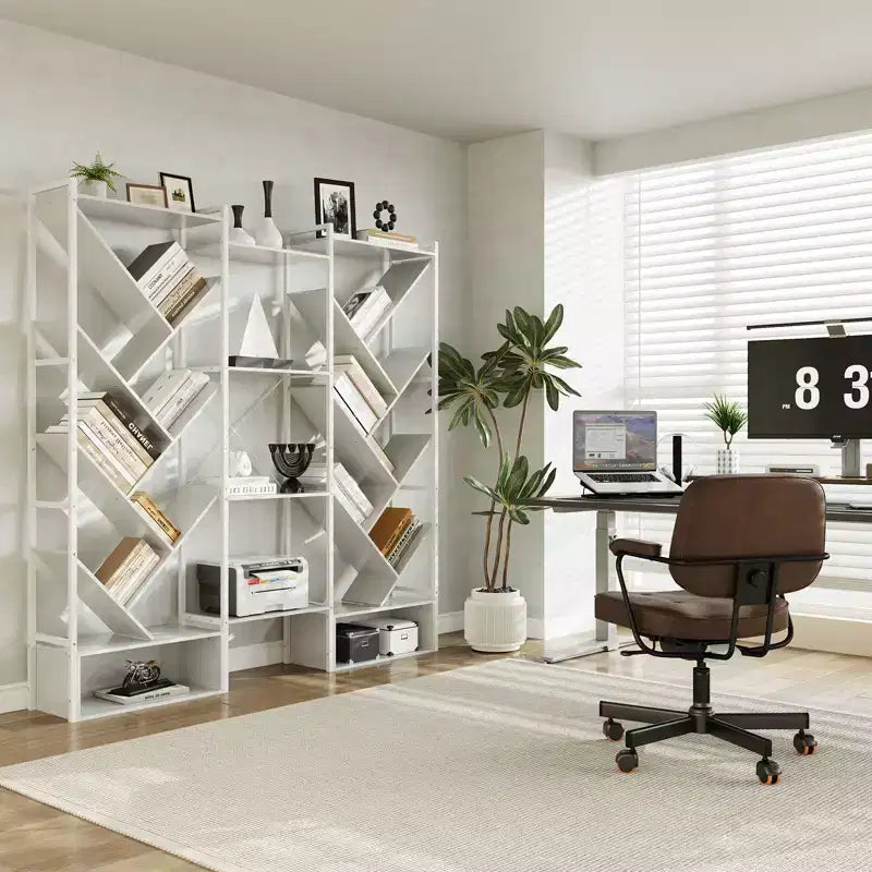 Étagère moderne triple à 6 niveaux 24 étagères ouvertes, grande bibliothèque industrielle en bois Meuble de rangement pour salon, maison, bureau