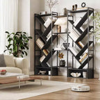 Étagère moderne triple à 6 niveaux 24 étagères ouvertes, grande bibliothèque industrielle en bois Meuble de rangement pour salon, maison, bureau