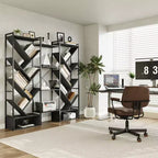Étagère moderne triple à 6 niveaux 24 étagères ouvertes, grande bibliothèque industrielle en bois Meuble de rangement pour salon, maison, bureau