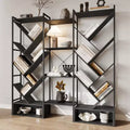 Modern Triple 6-Tier Standing Bookshelf  24 Open Display Shelves, Large Industrial Wooden Bookcase  Storage Rack for Living Room, Home, Office
