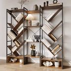 Étagère moderne triple à 6 niveaux 24 étagères ouvertes, grande bibliothèque industrielle en bois Meuble de rangement pour salon, maison, bureau