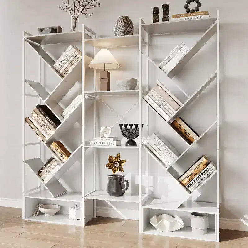 Étagère moderne triple à 6 niveaux 24 étagères ouvertes, grande bibliothèque industrielle en bois Meuble de rangement pour salon, maison, bureau