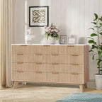 Commode COZONY 54 po de large à 9 tiroirs, coffre moderne en bois avec motif ondulé cannelé et poignées métalliques