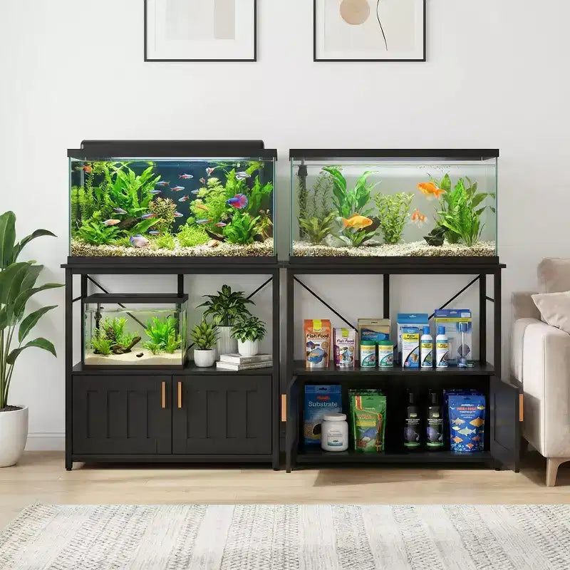 Meuble aquarium robuste pour cuves de 150-190 litres – Armoire métal et bois, supporte 300 kg, rangement pour accessoires de poisson, organisateur élégant pour la maison