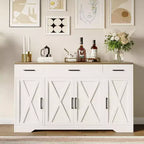 Buffet de ferme avec rangement – Grand buffet de cuisine de 140 cm avec 3 tiroirs, meuble bar à café en bois pour salle à manger et salon