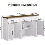 Buffet de ferme avec rangement – Grand buffet de cuisine de 140 cm avec 3 tiroirs, meuble bar à café en bois pour salle à manger et salon