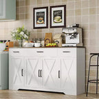 Buffet de ferme avec rangement – Grand buffet de cuisine de 140 cm avec 3 tiroirs, meuble bar à café en bois pour salle à manger et salon