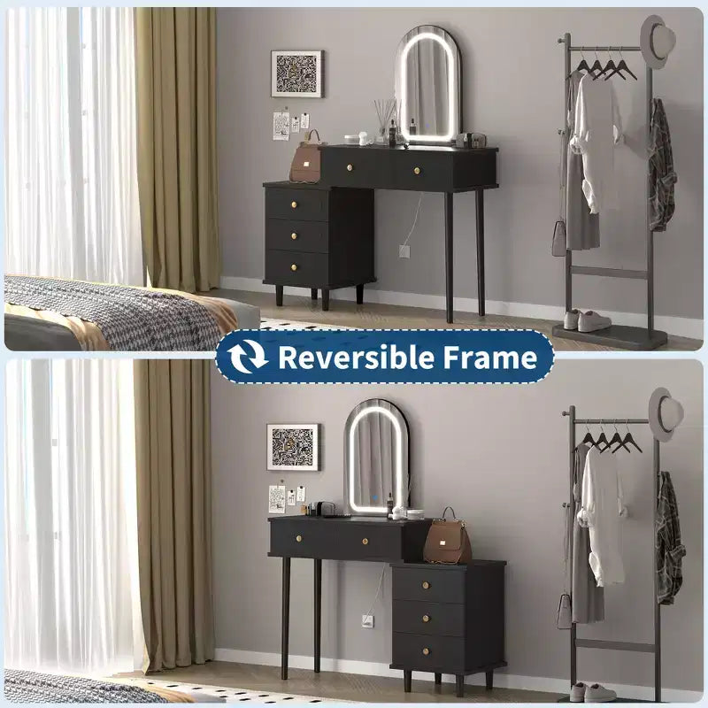 Coiffeuse de Maquillage avec Lumières et Miroir, Table de Maquillage Moderne avec 2 Tiroirs et Armoire à 3 Tiroirs