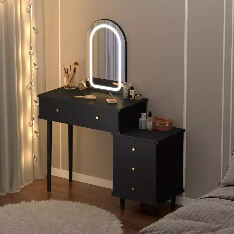 Coiffeuse de Maquillage avec Lumières et Miroir, Table de Maquillage Moderne avec 2 Tiroirs et Armoire à 3 Tiroirs