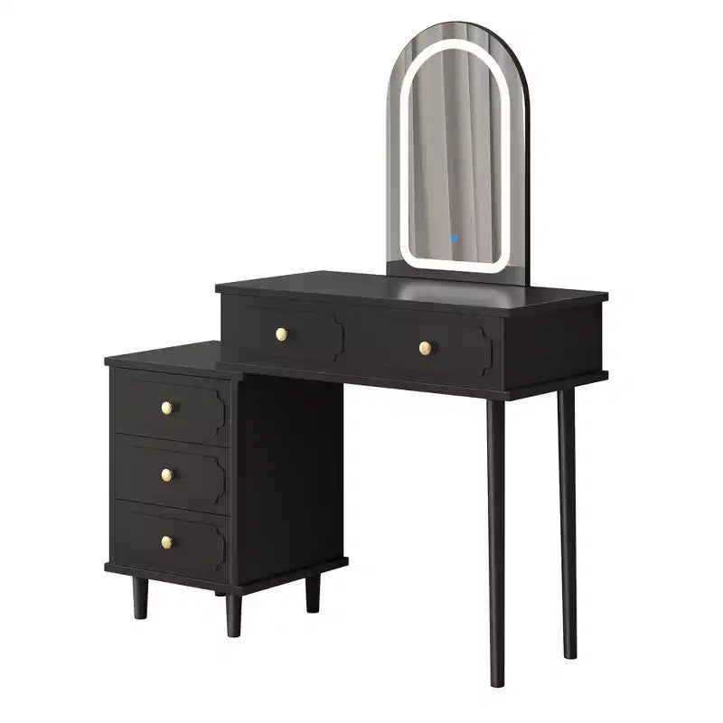 Coiffeuse de Maquillage avec Lumières et Miroir, Table de Maquillage Moderne avec 2 Tiroirs et Armoire à 3 Tiroirs