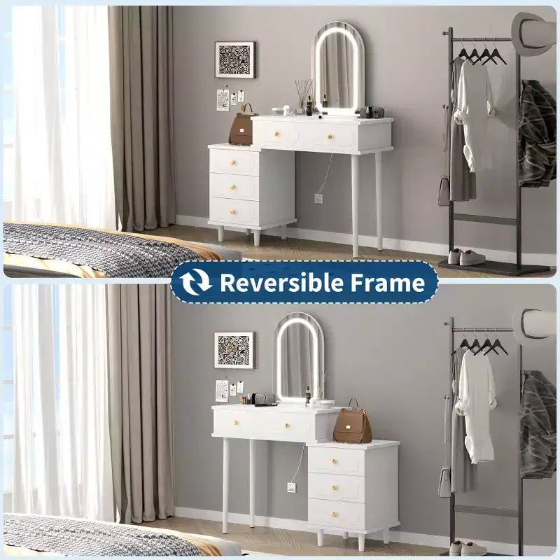 Coiffeuse de Maquillage avec Lumières et Miroir, Table de Maquillage Moderne avec 2 Tiroirs et Armoire à 3 Tiroirs