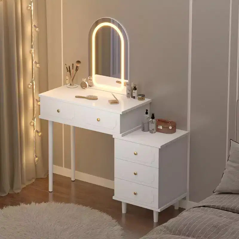 Coiffeuse de Maquillage avec Lumières et Miroir, Table de Maquillage Moderne avec 2 Tiroirs et Armoire à 3 Tiroirs