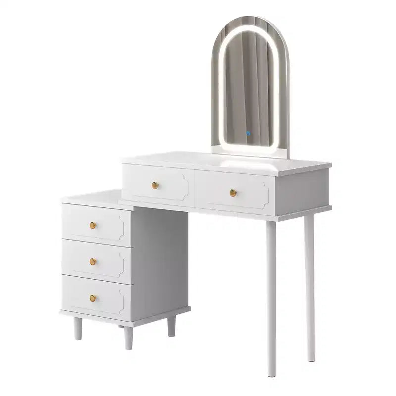 Coiffeuse de Maquillage avec Lumières et Miroir, Table de Maquillage Moderne avec 2 Tiroirs et Armoire à 3 Tiroirs