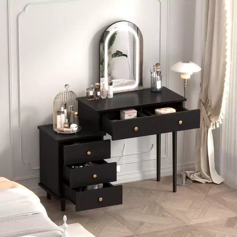 Coiffeuse de Maquillage avec Lumières et Miroir, Table de Maquillage Moderne avec 2 Tiroirs et Armoire à 3 Tiroirs